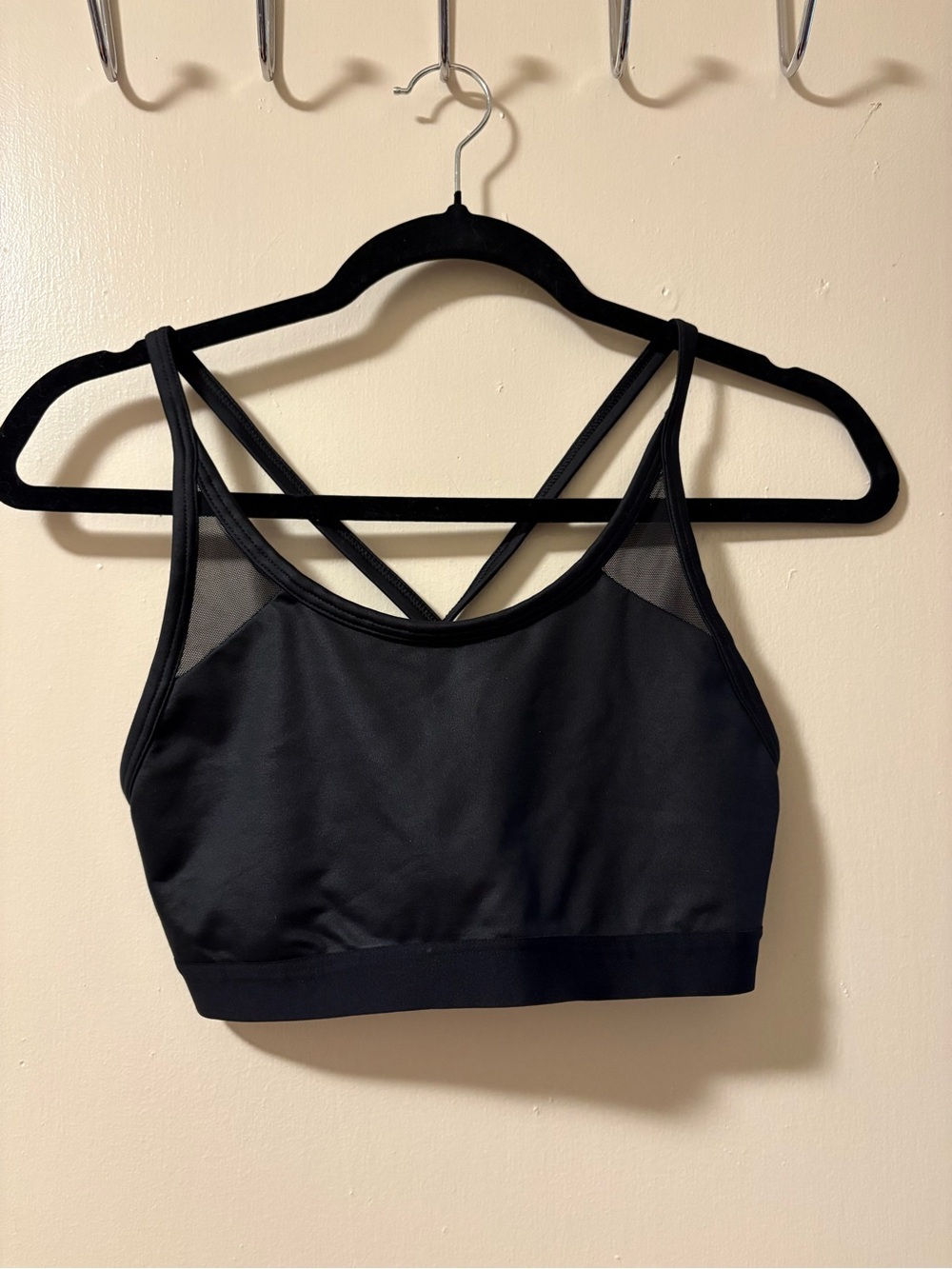 aerie Black Criss-Cross Mesh-Panel Sports Bra